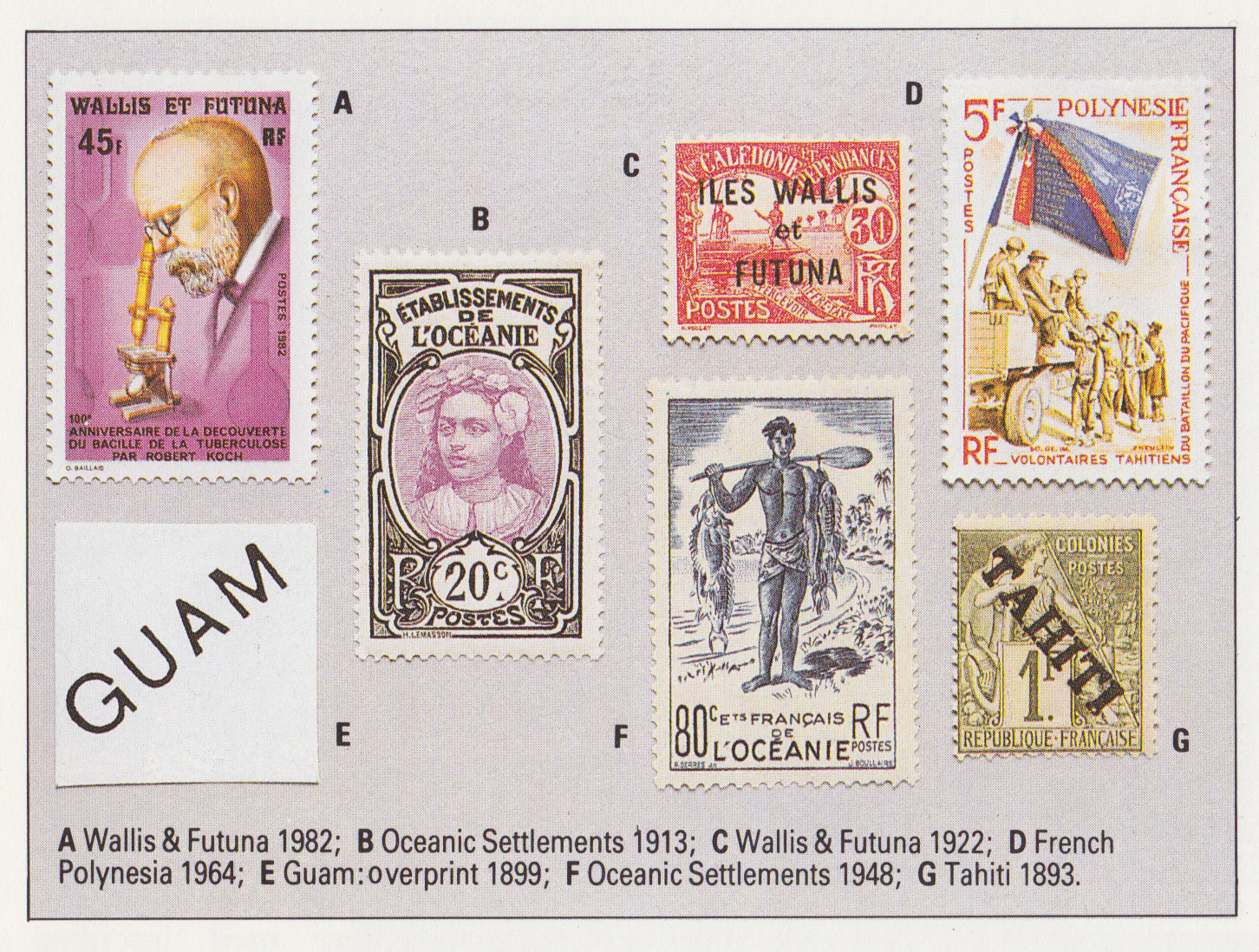 Guam and French Polynesian stamps